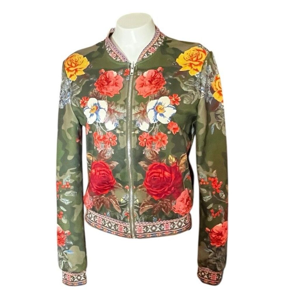 Jealous Tomato‎ Mixed Print Floral Cropped Bomber Jacket Sz S - Picture 3 of 8
